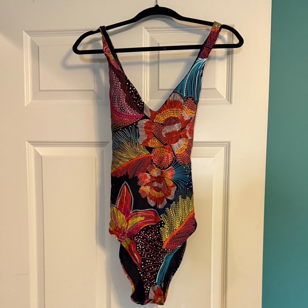 Floral One Piece Swimsuit - Black, Red, Blue